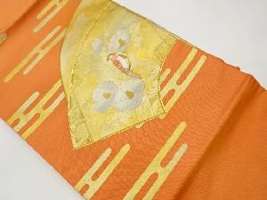 リサイクル　金彩金駒刺繍地紙に花鳥模様名古屋帯